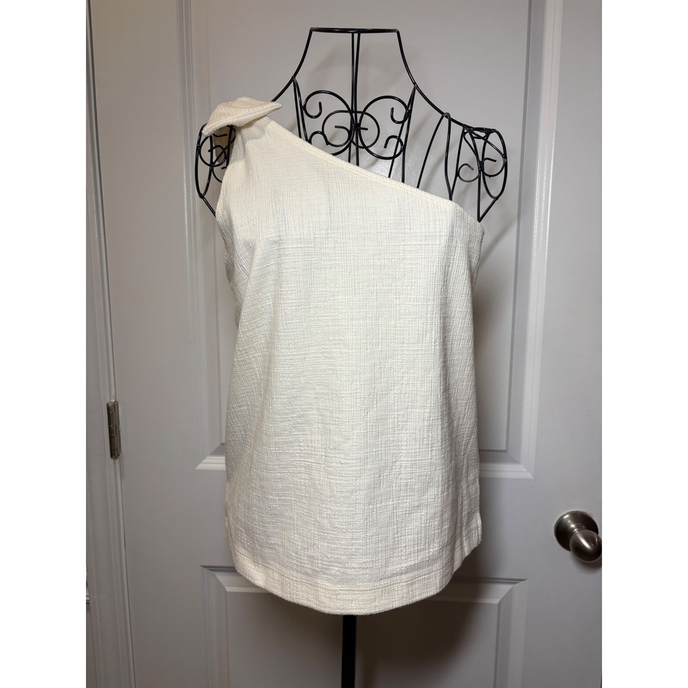 J.Crew One Shoulder‎ Bow Top Ivory Textured Cotton Blend Small